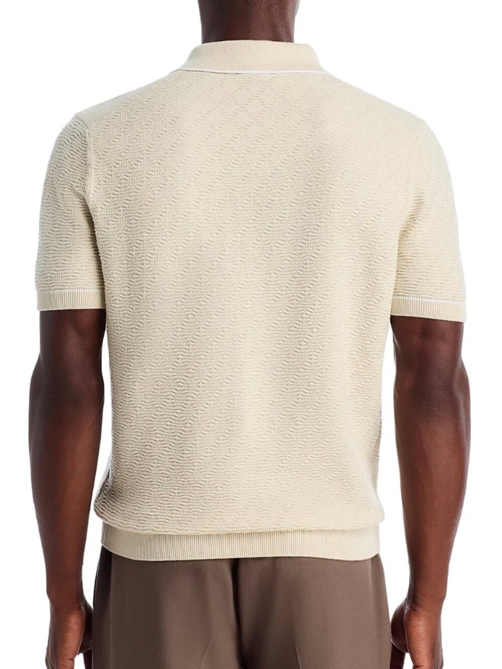 Hugo Boss Men's BOSS Irenzo Textured Knit Tipped Open Collar SS Polo Shirt White - Picture 3 of 5